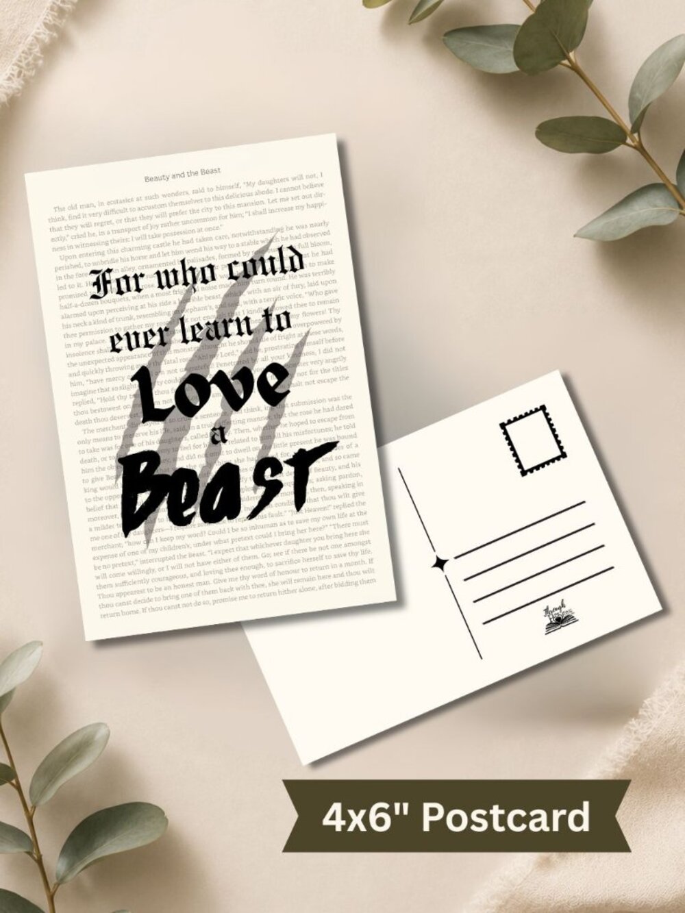 Beauty and the Beast Book Page Postcard Mini Art Print